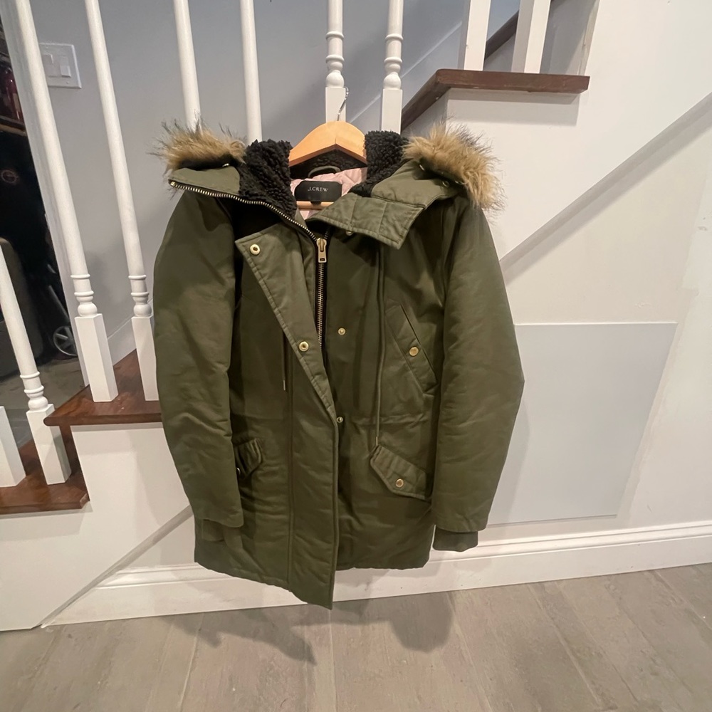 J Crew coat with removable faux fur collar
